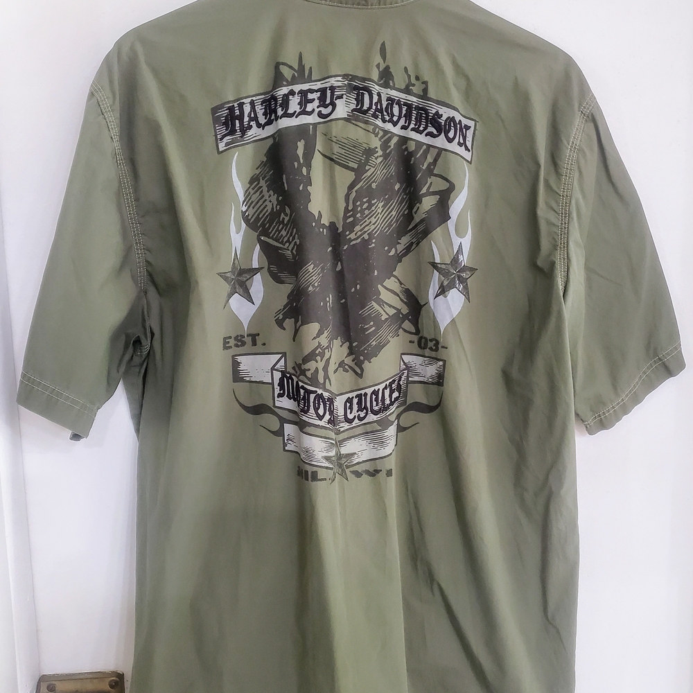 Harley-Davidson Shadow Eagle Khaki Button-Up Short Sleeve XL Shirt